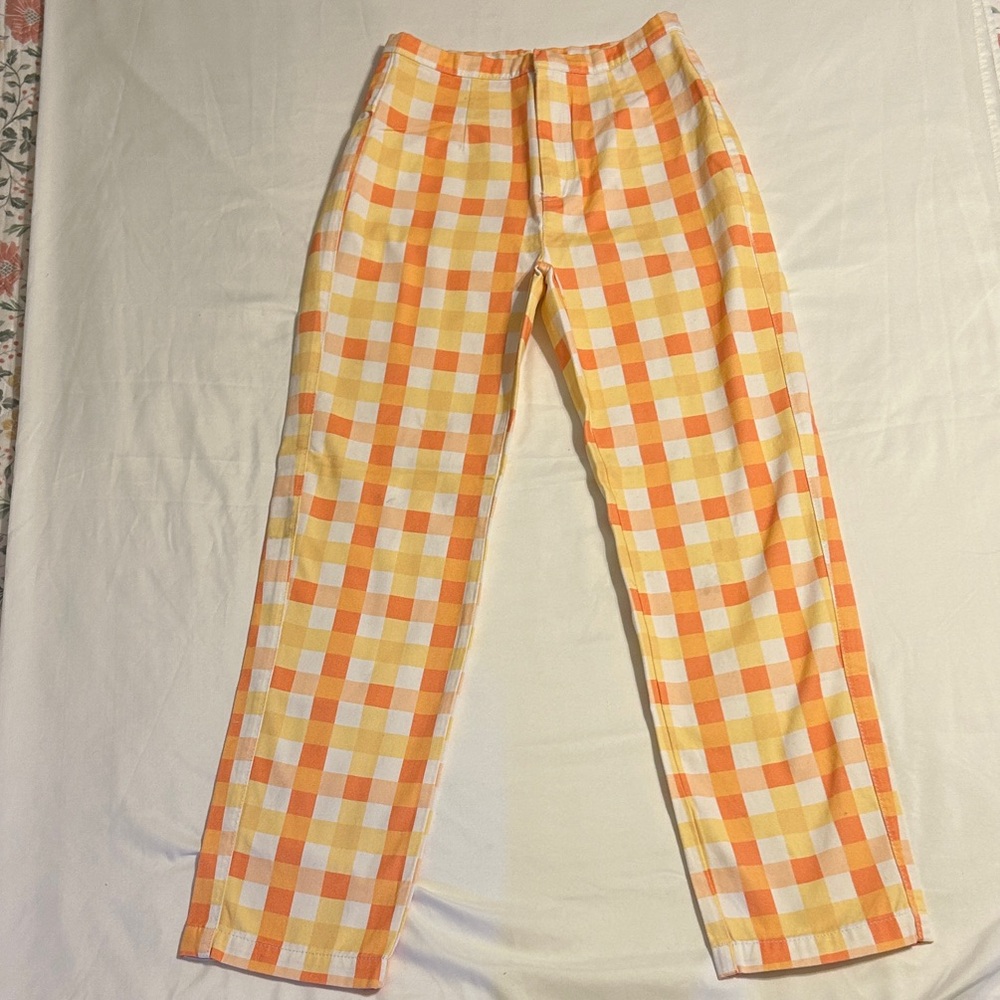 Free People NWOT!!! She’s All That Orange Plaid Straight Leg Pants - Picture 5 of 11